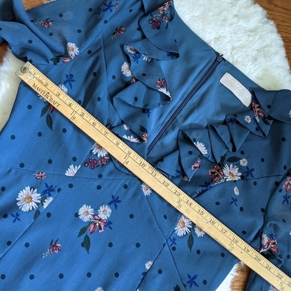 Keepsake Run Free Dark Slate Blue Floral Print Ruffled Long Sleeve Dress xl - Picture 11 of 16